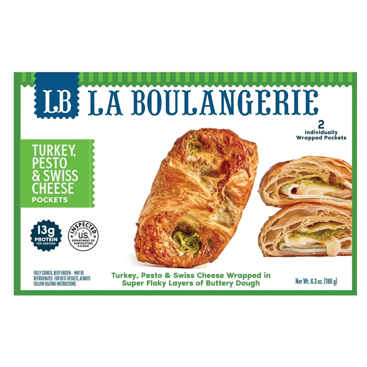 La Boulangerie Frozen Turkey Pesto & Swiss Cheese Pockets - 90g/2ct
