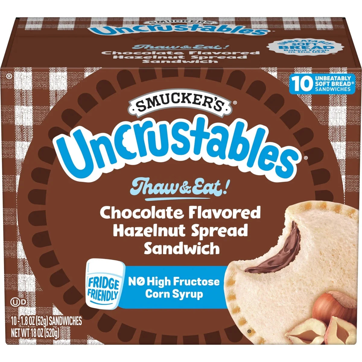 Smucker's Uncrustables Chocolate Flavored Hazelnut Spread Frozen Sandwich - 18oz/10ct