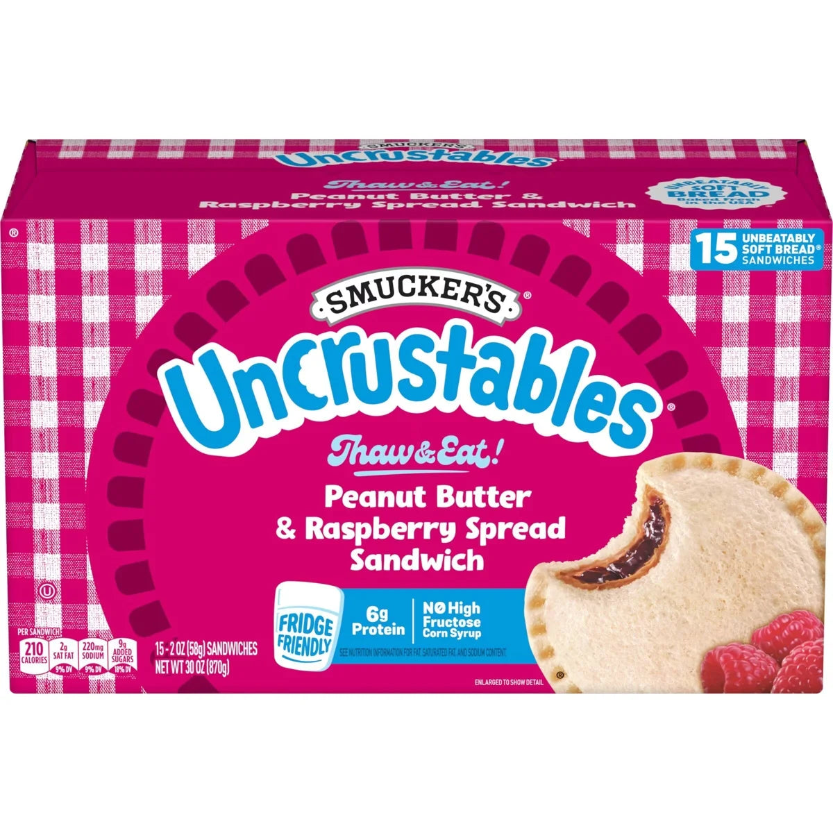 Smucker's Uncrustables Frozen Peanut Butter & Raspberry Spread Sandwich - 30oz/15ct