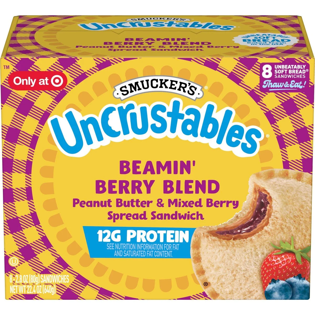 Smucker's Uncrustables Morning Protein Peanut Butter & Mixed Berry Spread Sandwich - 22.4oz/8ct
