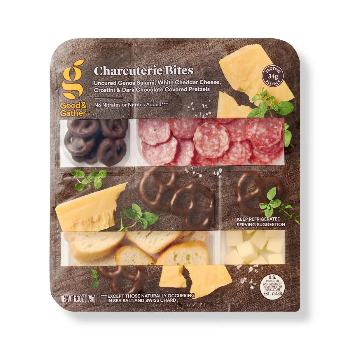 Charcuterie Bites Genoa Nuggets White Cheddar Cheese Crostini Dark Chocolate Covered Pretzel - 6.3oz - Good & Gather™
