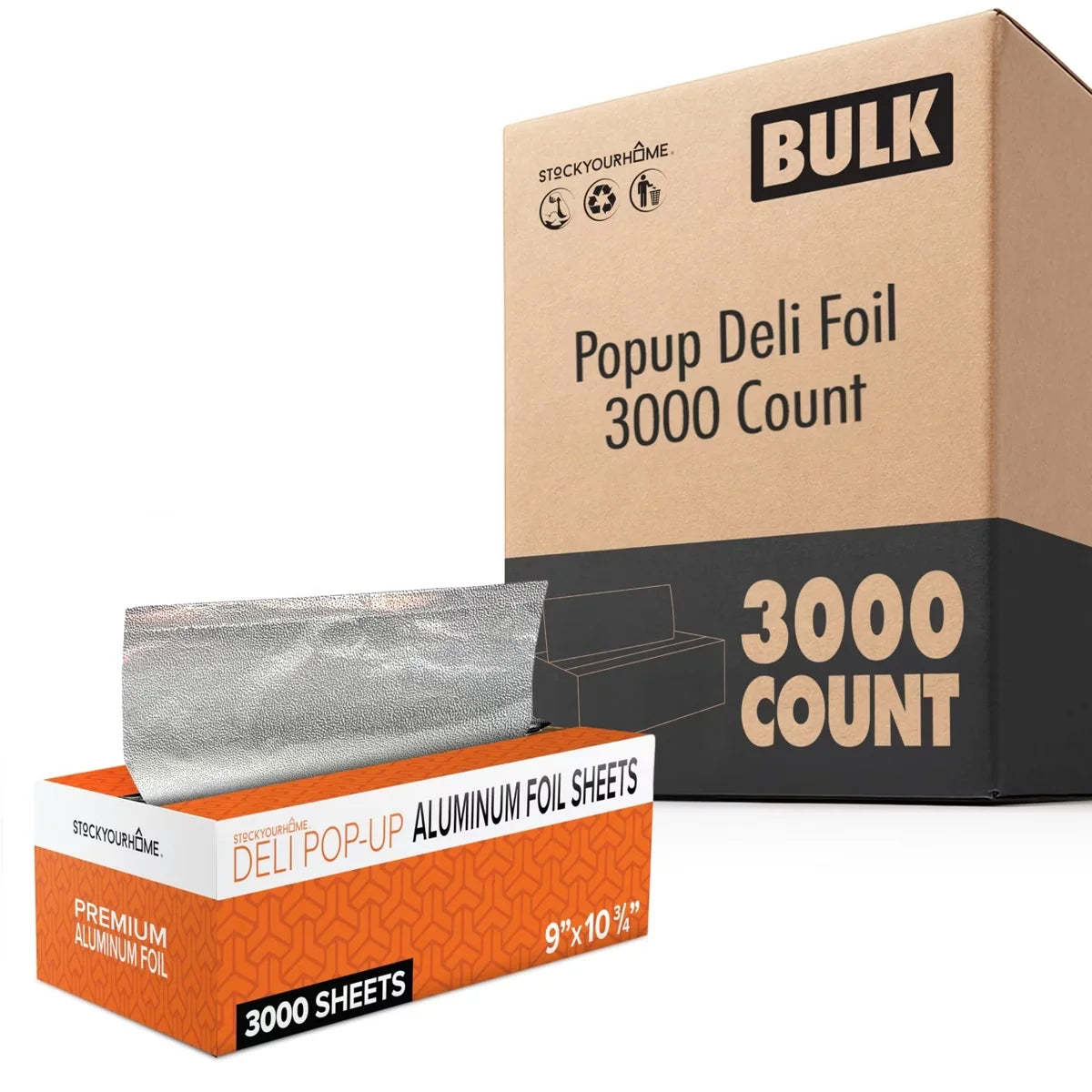 Stock Your Home Pre Cut Deli Aluminum Wraps 3000 Count 9 Inch Pop Up Sheets for Restaurants Burritos Hot Dogs Sandwiches