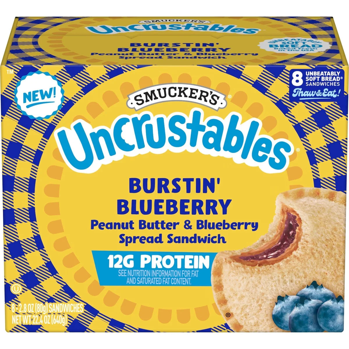 Smucker's Uncrustables Frozen Peanut Butter & Blueberry Sandwich - 22.4oz/8ct