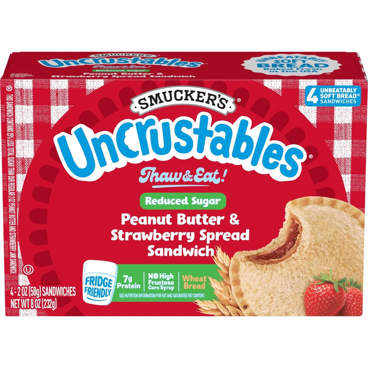 Smucker's Uncrustables Frozen Whole Wheat Peanut Butter & Strawberry Jam Sandwich - 8oz/4ct